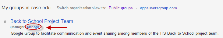 Manage Project button in Google Groups