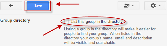 List Group in Directory screen with Save button highlighted