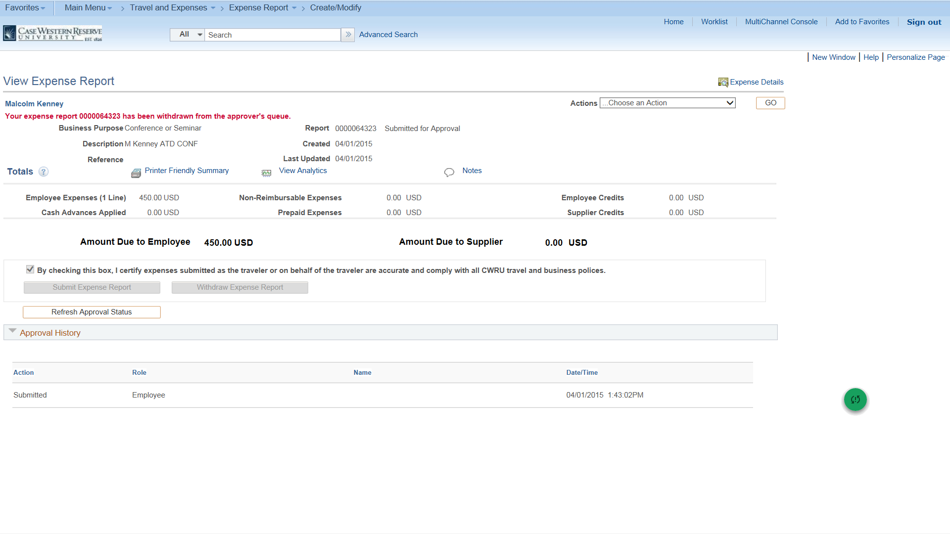 PeopleSoft Financials screen shot displaying the approver's queue 