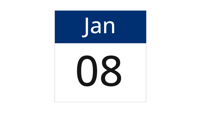 January 8 calendar icon.
