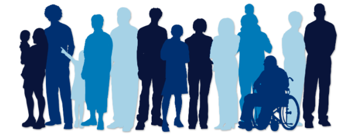 A group of diverse people of varying abilities. 