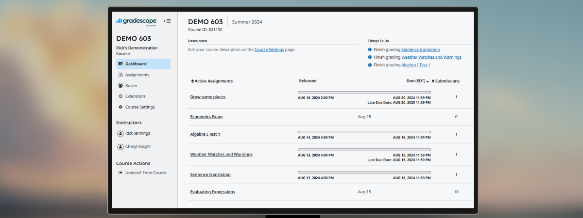Screenshot of the instructor view in Gradescope. 