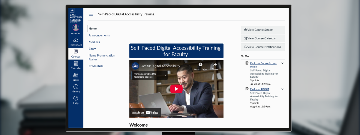 Screenshot of Self-Paced Training for Faculty Canvas course.
