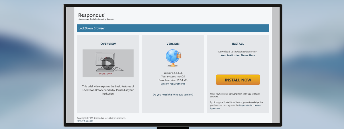 Screenshot of the download page of Respondus LockDown Browser.