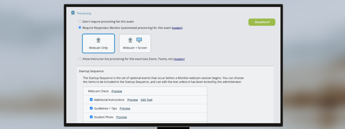 Screenshot of Respondus Lockdown Browser showing options for secure testing. 