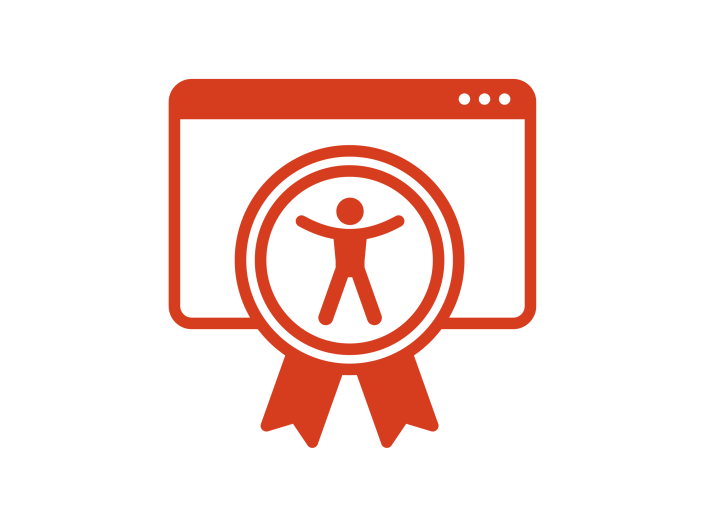 A computer screen showing an accessibility icon inside of an award ribbon.