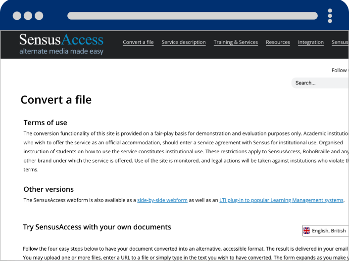 A screenshot of SensusAccess.