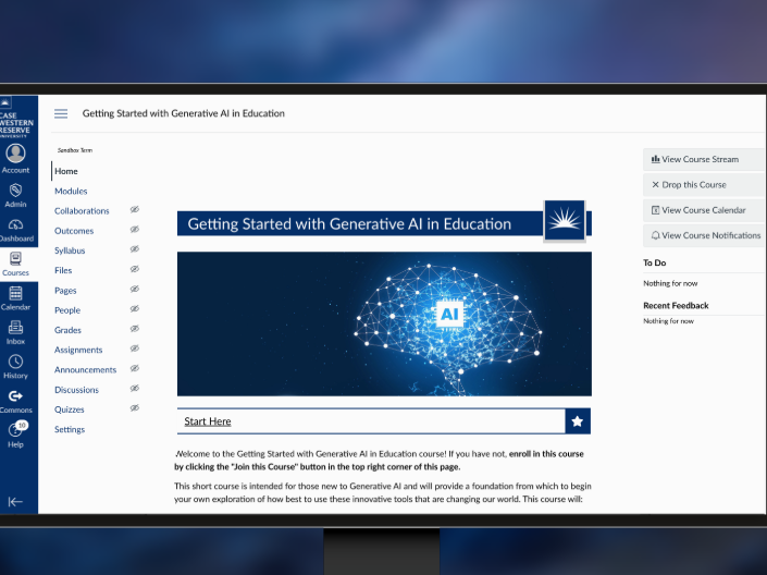 Screenshot of Getting Started with Generative AI in Education Canvas course.