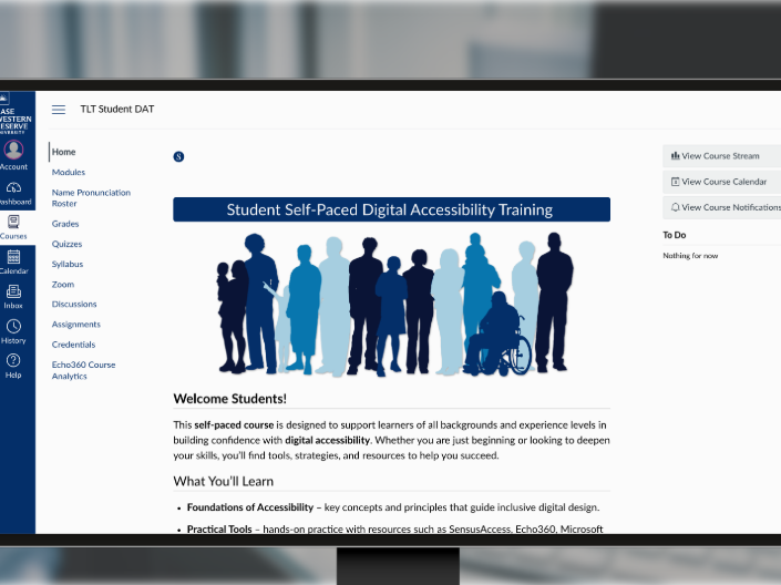 A screenshot of the digital accessibility student self-paced course. 
