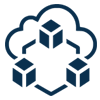 blue cloud with three data boxes icon