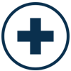 circle and plus sign as medical symbol in blue