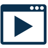 icon video play button in video box in blue