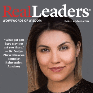  Picture of Real Leaders Magazine cover featuring a portrait of Nadya Zhexembayeva  