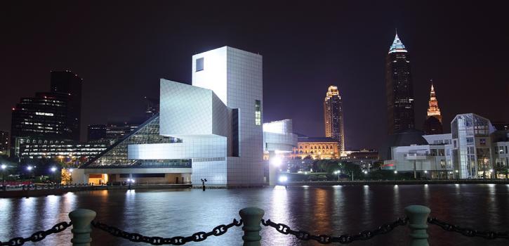 Cleveland at night viewed from the lake