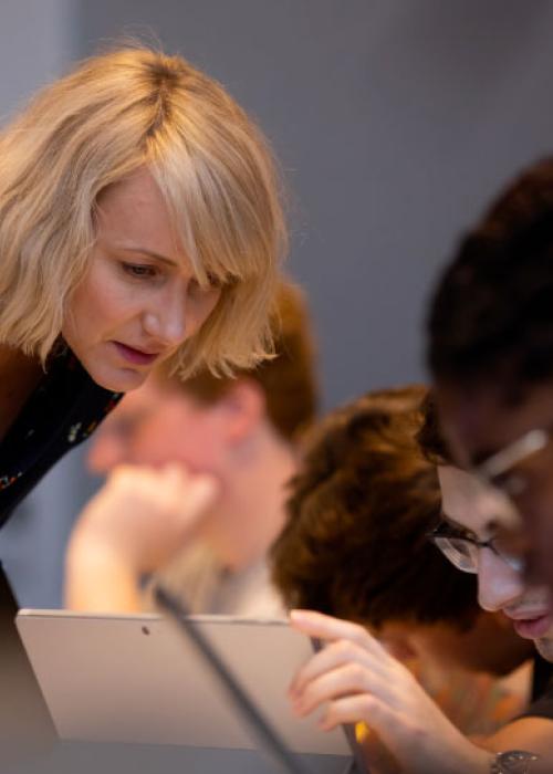 Professor with students in class