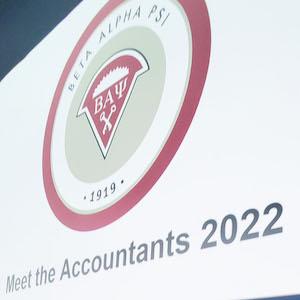 Picture of presentation screen reading: "Beta Alpha Psi (BAP): Meet the Accountants 2022"