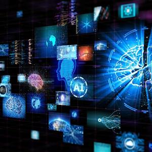 Stock composite of various computer-based imagery including artificial intelligence constructs