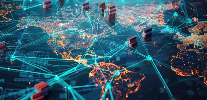 Stock photo illustrating a global supply chain represented with digital imagery