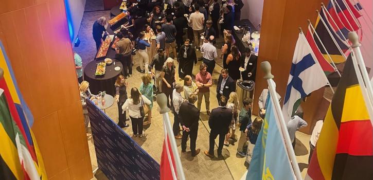 Alumni gathered for reception in the lower level of the PBL Building.