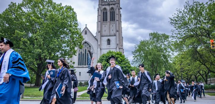 Outdoor church processional for college graduation