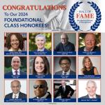 A promotional collage image including headshot photos of the 2024 Weatherhead 2024 Hall of Fame honorees