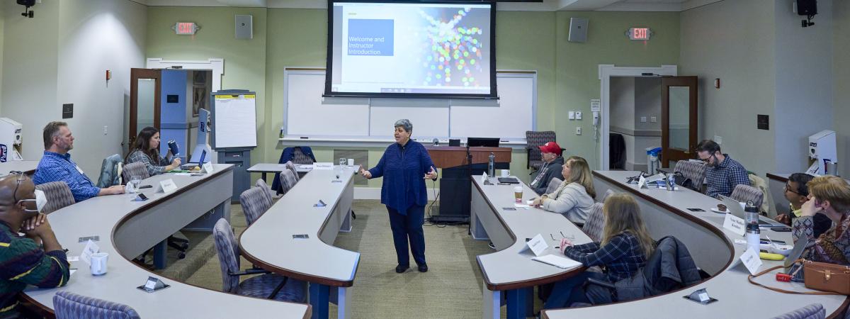 Instructor Diana Bilimoria Lectures on Inclusive Leadership to class