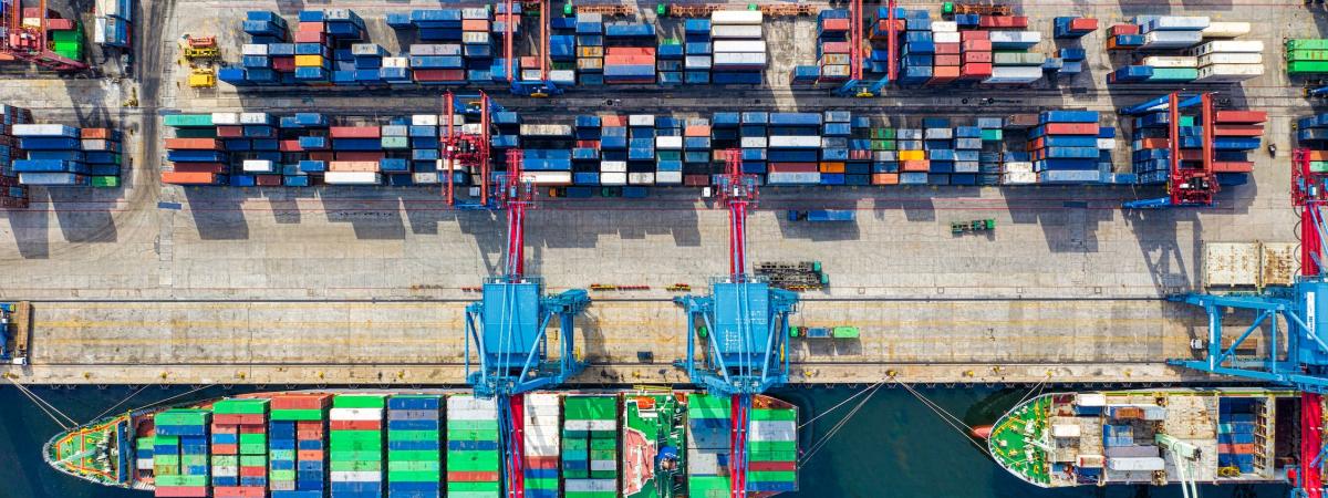 Aerial view of a shipyard