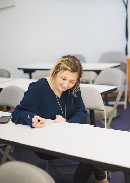 Two students working on a group project