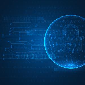 Image of a dark blue sphere with numerals floating