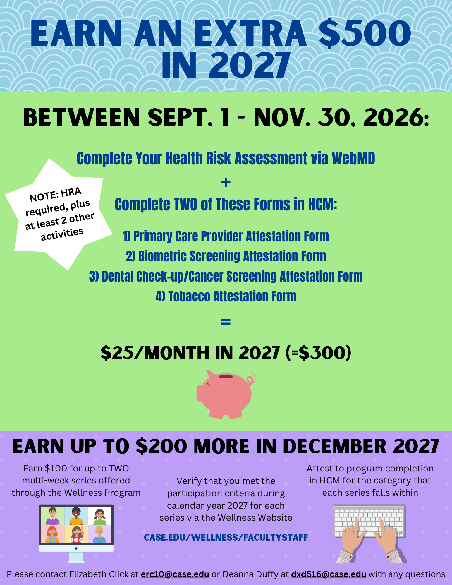 Information flyer explaining the necessary steps for CWRU employees to earn Wellness incentives