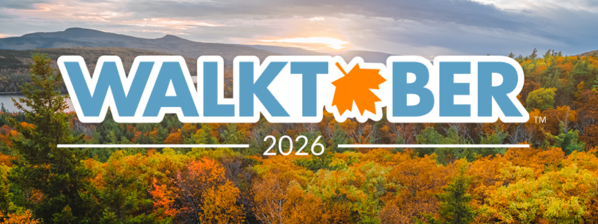 Walktober logo over a scenic fall landscape