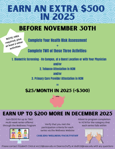 Colorful and informational flier describing CWRU's Wellness Incentive Program