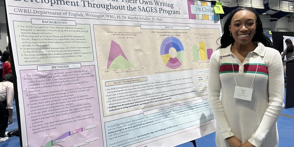 Ify Chidi with her award-winning poster at Spring Intersections (2026).